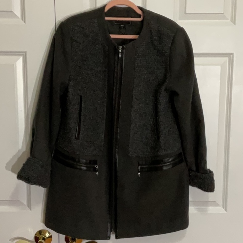 METAPHOR Vegan Leather Wool Blend Coat